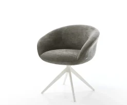 DrehstuhlVinka-Flex mit Armlehnen Bouclé Soft Schlamm Kreuzgestell breit Weiß 360° drehbar Wippfunktion Taschenfederkern Sofort versandfertig