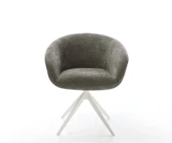 DrehstuhlVinka-Flex mit Armlehnen Bouclé Soft Schlamm Kreuzgestell breit Weiß 360° drehbar Wippfunktion Taschenfederkern Sofort versandfertig