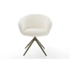 DrehstuhlVinka-Flex mit Armlehnen Bouclé Weiß Kreuzgestell breit Effektfinish Titan 360° drehbar Wippfunktion Taschenfederkern Sofort versandfertig