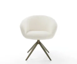 DrehstuhlVinka-Flex mit Armlehnen Bouclé Weiß Kreuzgestell breit Effektfinish Titan 360° drehbar Taschenfederkern Sofort versandfertig