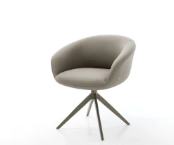 DrehstuhlVinka-Flex mit Armlehnen Echt-Leder Schlamm Kreuzgestell breit Effektfinish Titan 360° drehbar Wippfunktion Taschenfederkern Sofort versandfertig