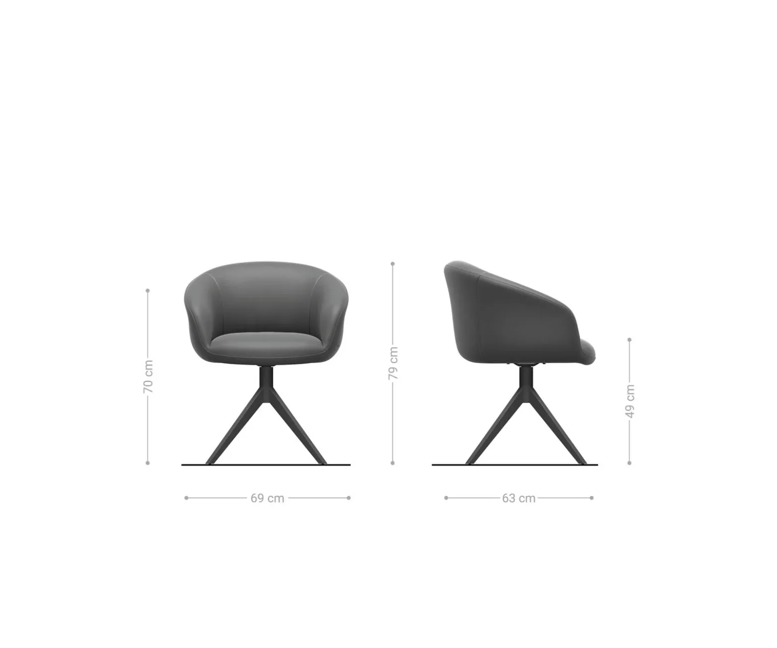 DrehstuhlVinka-Flex mit Armlehnen Echt-Leder Schlamm Kreuzgestell breit Schwarz 360° drehbar Taschenfederkern Sofort versandfertig