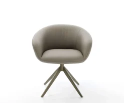 DrehstuhlVinka-Flex mit Armlehnen Echt-Leder Schlamm Kreuzgestell breit Effektfinish Titan 360° drehbar Taschenfederkern Sofort versandfertig