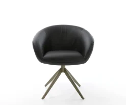 DrehstuhlVinka-Flex mit Armlehnen Echt-Leder Schwarz Kreuzgestell breit Effektfinish Titan 360° drehbar Taschenfederkern Sofort versandfertig