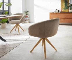 DrehstuhlVinka-Flex mit Armlehnen Materialmix Schlamm Holzgestell kantig Natur 360° drehbar Taschenfederkern Versandfertig ca. 28.10.26
