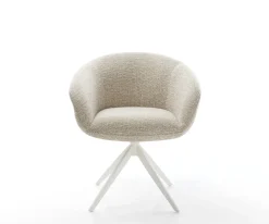 DrehstuhlVinka-Flex mit Armlehnen Webstoff Soft Beige Kreuzgestell breit Weiß 360° drehbar Wippfunktion Taschenfederkern Sofort versandfertig