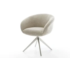 DrehstuhlVinka-Flex mit Armlehnen Webstoff Soft Beige Kreuzgestell breit Edelstahl 360° drehbar Wippfunktion Taschenfederkern Sofort versandfertig