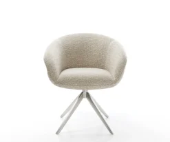 DrehstuhlVinka-Flex mit Armlehnen Webstoff Soft Beige Kreuzgestell breit Edelstahl 360° drehbar Wippfunktion Taschenfederkern Sofort versandfertig