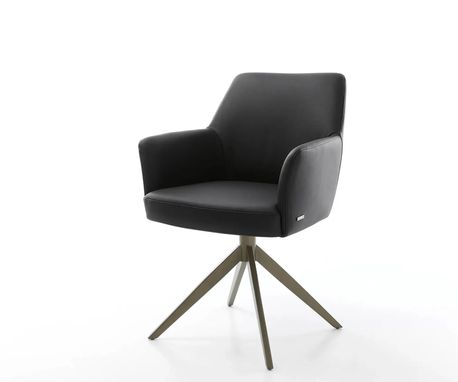 DrehstuhlXana-Flex mit Armlehnen Echt-Leder Schwarz Kreuzgestell breit Effektfinish Titan 360° drehbar Taschenfederkern Sofort versandfertig