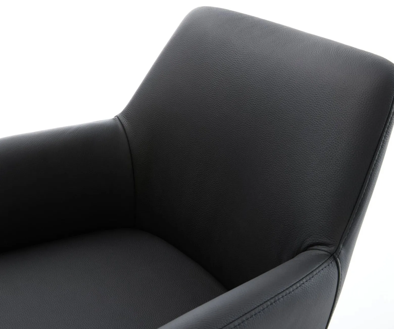 DrehstuhlXana-Flex mit Armlehnen Echt-Leder Schwarz Kreuzgestell breit Effektfinish Titan 360° drehbar Taschenfederkern Sofort versandfertig