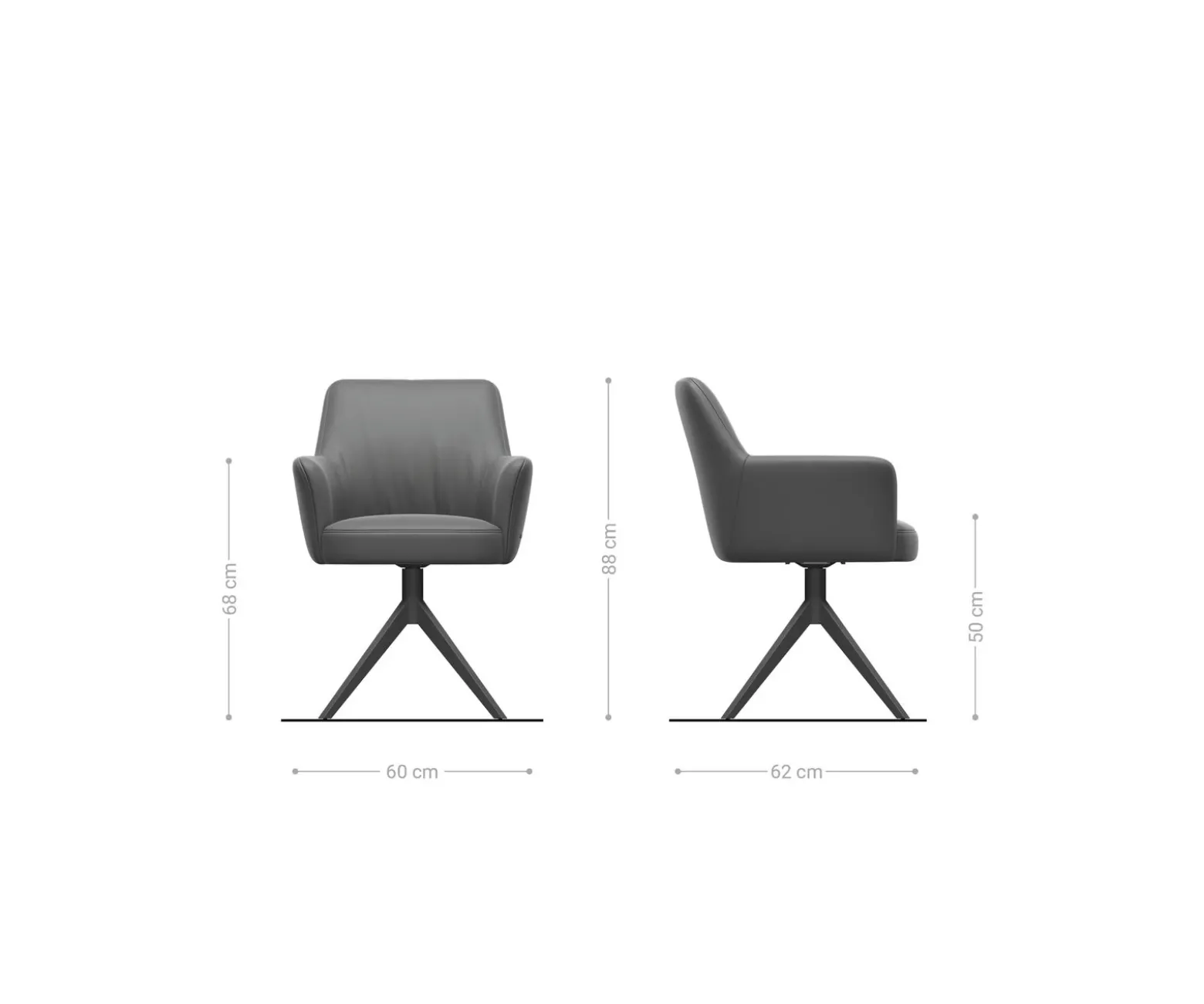 DrehstuhlXana-Flex mit Armlehnen Echt-Leder Schwarz Kreuzgestell breit Effektfinish Titan 360° drehbar Taschenfederkern Sofort versandfertig