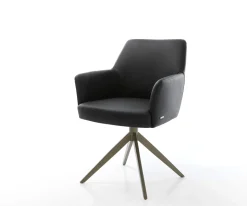 DrehstuhlXana-Flex mit Armlehnen Echt-Leder Schwarz Kreuzgestell breit Effektfinish Titan 360° drehbar Wippfunktion Taschenfederkern Sofort versandfertig