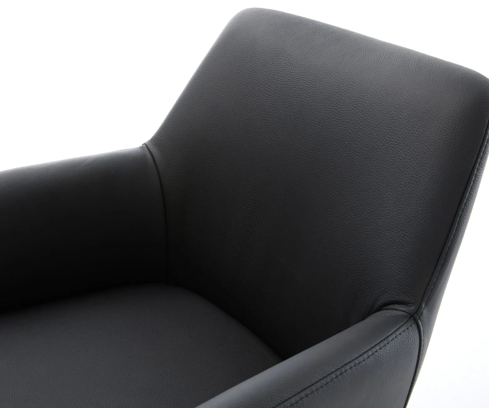 DrehstuhlXana-Flex mit Armlehnen Echt-Leder Schwarz Kreuzgestell breit Effektfinish Titan 360° drehbar Wippfunktion Taschenfederkern Sofort versandfertig
