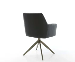 DrehstuhlXana-Flex mit Armlehnen Echt-Leder Schwarz Kreuzgestell breit Effektfinish Titan 360° drehbar Wippfunktion Taschenfederkern Sofort versandfertig