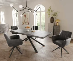 DrehstuhlXana-Flex mit Armlehnen Mikrofaser Anthrazit Vintage Kreuzgestell breit Schwarz 360° drehbar Taschenfederkern Sofort versandfertig