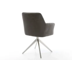 DrehstuhlXana-Flex mit Armlehnen Mikrofaser Anthrazit Vintage Kreuzgestell breit Edelstahl 360° drehbar Wippfunktion Taschenfederkern Sofort versandfertig