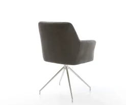 DrehstuhlXana-Flex mit Armlehnen Mikrofaser Anthrazit Vintage Kreuzgestell konisch Edelstahl 180° drehbar Taschenfederkern Sofort versandfertig
