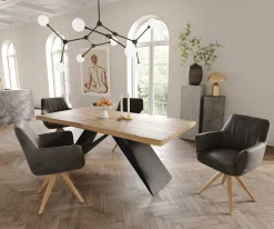 DrehstuhlXana-Flex mit Armlehnen Mikrofaser Anthrazit Vintage Holzgestell kantig Natur 360° drehbar Taschenfederkern Versandfertig ca. 28.10.26