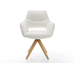 DrehstuhlYago-Flex mit Armlehnen Bouclé Creme-Weiß Holzgestell kantig Natur 360° drehbar Taschenfederkern Versandfertig ca. 28.10.26