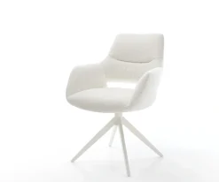 DrehstuhlYago-Flex mit Armlehnen Bouclé Creme-Weiß Kreuzgestell breit Weiß 360° drehbar Wippfunktion Taschenfederkern Sofort versandfertig