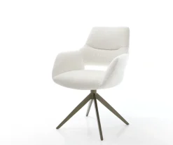 DrehstuhlYago-Flex mit Armlehnen Bouclé Creme-Weiß Kreuzgestell breit Effektfinish Titan 360° drehbar Wippfunktion Taschenfederkern Sofort versandfertig
