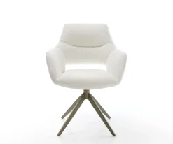 DrehstuhlYago-Flex mit Armlehnen Bouclé Creme-Weiß Kreuzgestell breit Effektfinish Titan 360° drehbar Wippfunktion Taschenfederkern Sofort versandfertig