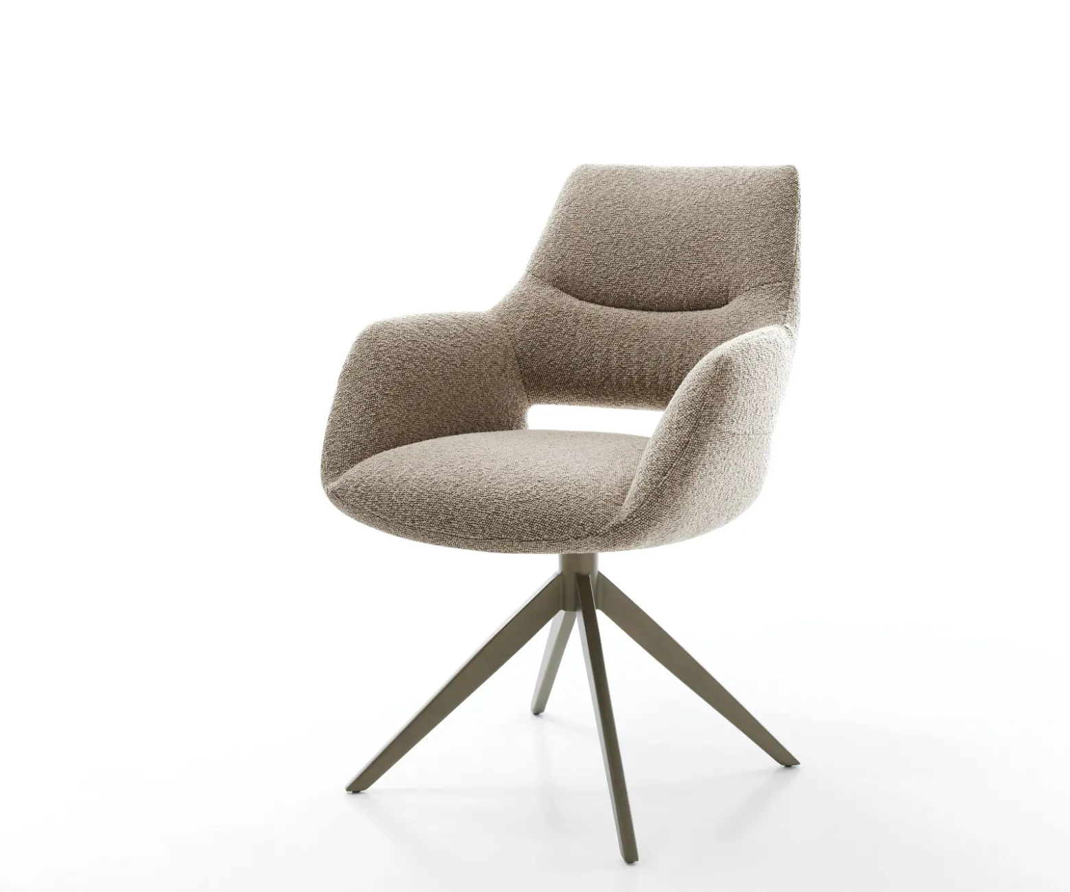 DrehstuhlYago-Flex mit Armlehnen Bouclé Schlamm Kreuzgestell breit Effektfinish Titan 360° drehbar Wippfunktion Taschenfederkern Sofort versandfertig