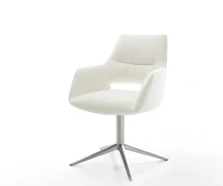 DrehstuhlYago-Flex mit Armlehnen Bouclé Soft Beige Fußkreuz Edelstahl 360° drehbar Wippfunktion Taschenfederkern Sofort versandfertig