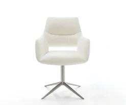 DrehstuhlYago-Flex mit Armlehnen Bouclé Soft Beige Fußkreuz Edelstahl 360° drehbar Wippfunktion Taschenfederkern Sofort versandfertig