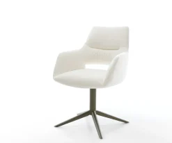 DrehstuhlYago-Flex mit Armlehnen Bouclé Soft Beige Fußkreuz Effektfinish Titan 360° drehbar Wippfunktion Taschenfederkern Sofort versandfertig