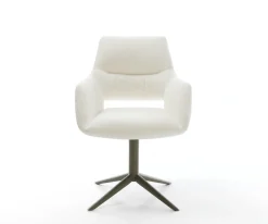 DrehstuhlYago-Flex mit Armlehnen Bouclé Soft Beige Fußkreuz Effektfinish Titan 360° drehbar Wippfunktion Taschenfederkern Sofort versandfertig