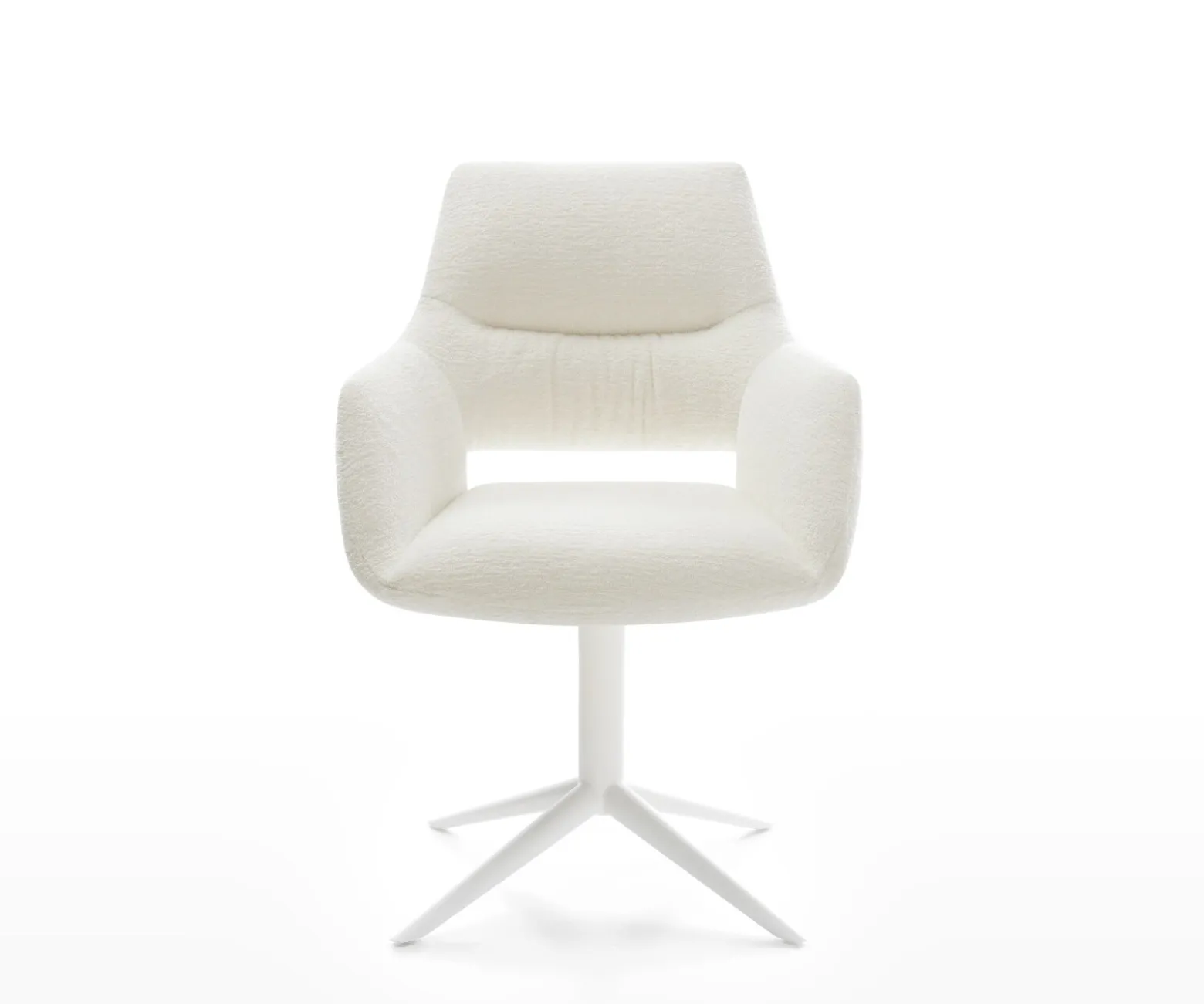 DrehstuhlYago-Flex mit Armlehnen Bouclé Soft Beige Fußkreuz Weiß 360° drehbar Wippfunktion Taschenfederkern Sofort versandfertig