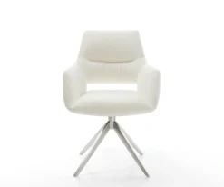 DrehstuhlYago-Flex mit Armlehnen Bouclé Soft Beige Kreuzgestell breit Edelstahl 360° drehbar Wippfunktion Taschenfederkern Sofort versandfertig