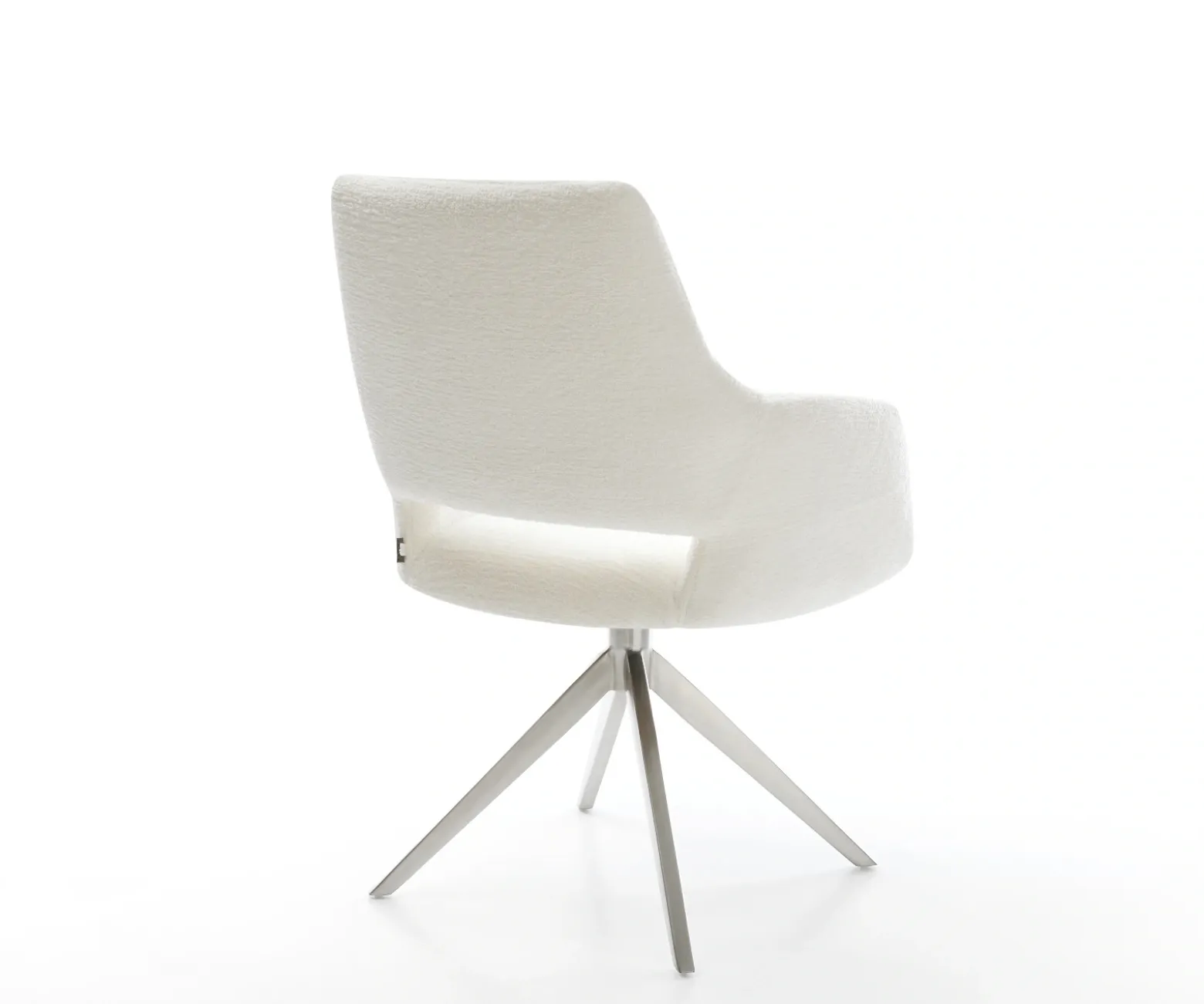 DrehstuhlYago-Flex mit Armlehnen Bouclé Soft Beige Kreuzgestell breit Edelstahl 360° drehbar Wippfunktion Taschenfederkern Sofort versandfertig