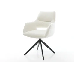 DrehstuhlYago-Flex mit Armlehnen Bouclé Soft Beige Kreuzgestell breit Schwarz 360° drehbar Wippfunktion Taschenfederkern Sofort versandfertig