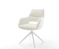 DrehstuhlYago-Flex mit Armlehnen Bouclé Soft Beige Kreuzgestell breit Weiß 360° drehbar Wippfunktion Taschenfederkern Sofort versandfertig