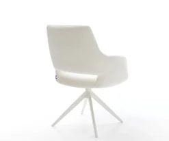 DrehstuhlYago-Flex mit Armlehnen Bouclé Soft Beige Kreuzgestell breit Weiß 360° drehbar Wippfunktion Taschenfederkern Sofort versandfertig