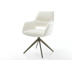 DrehstuhlYago-Flex mit Armlehnen Bouclé Soft Beige Kreuzgestell breit Effektfinish Titan 360° drehbar Wippfunktion Taschenfederkern Sofort versandfertig