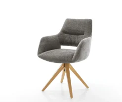 DrehstuhlYago-Flex mit Armlehnen Bouclé Soft Schlamm Holzgestell kantig Natur 360° drehbar Taschenfederkern Versandfertig ca. 28.10.26