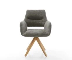 DrehstuhlYago-Flex mit Armlehnen Bouclé Soft Schlamm Holzgestell kantig Natur 360° drehbar Taschenfederkern Versandfertig ca. 28.10.26