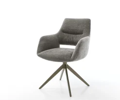 DrehstuhlYago-Flex mit Armlehnen Bouclé Soft Schlamm Kreuzgestell breit Effektfinish Titan 360° drehbar Wippfunktion Taschenfederkern Sofort versandfertig