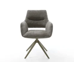 DrehstuhlYago-Flex mit Armlehnen Bouclé Soft Schlamm Kreuzgestell breit Effektfinish Titan 360° drehbar Wippfunktion Taschenfederkern Sofort versandfertig