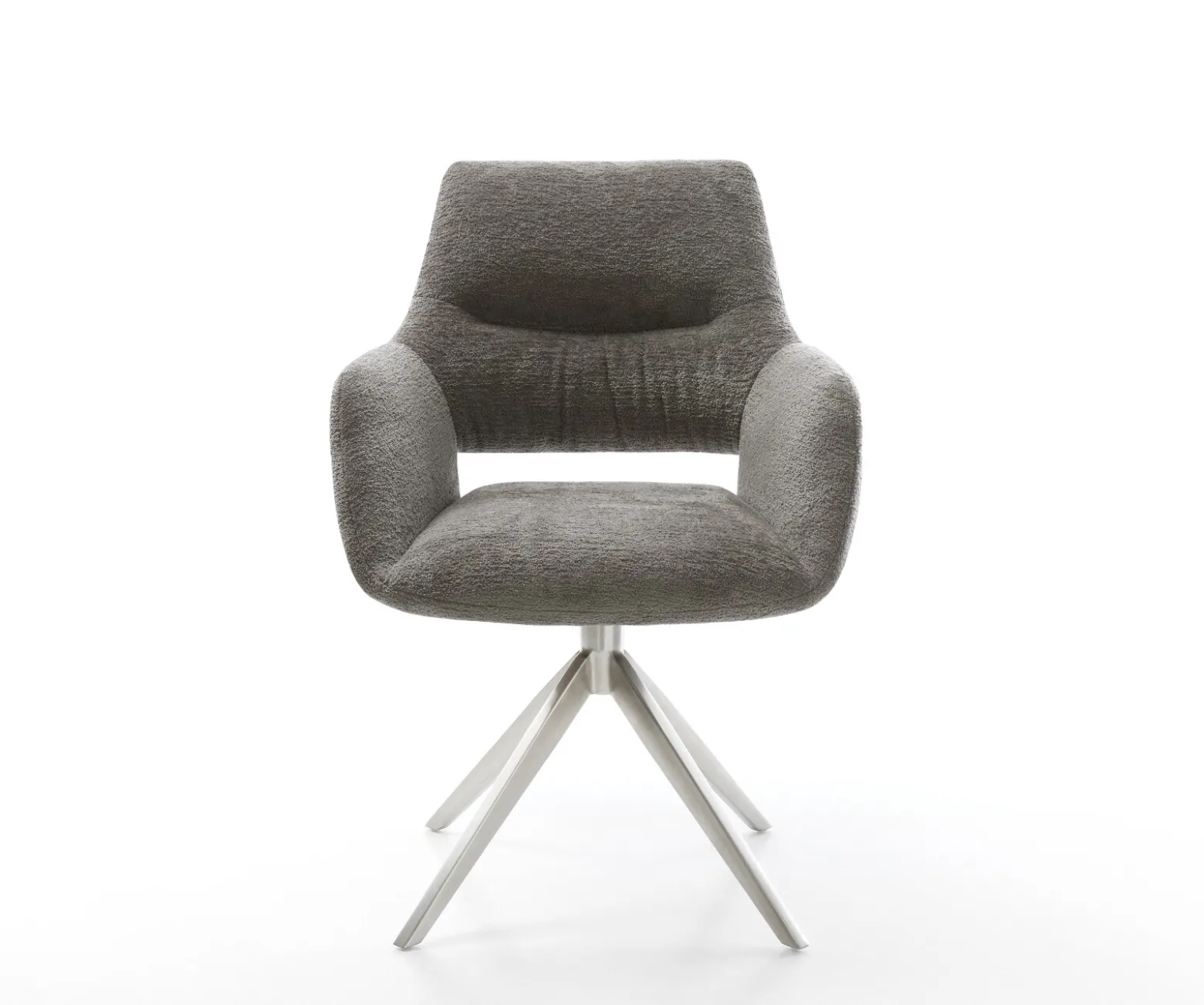 DrehstuhlYago-Flex mit Armlehnen Bouclé Soft Schlamm Kreuzgestell breit Edelstahl 360° drehbar Wippfunktion Taschenfederkern Sofort versandfertig