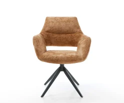 DrehstuhlYago-Flex mit Armlehnen Chenille Rost Kreuzgestell breit Schwarz 360° drehbar Wippfunktion Taschenfederkern Sofort versandfertig