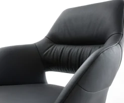 DrehstuhlYago-Flex mit Armlehnen Echt-Leder Schwarz Kreuzgestell breit Edelstahl 360° drehbar Wippfunktion Taschenfederkern Sofort versandfertig