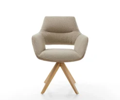 DrehstuhlYago-Flex mit Armlehnen Materialmix Schlamm Holzgestell kantig Weiß 360° drehbar Taschenfederkern Versandfertig ca. 28.10.26