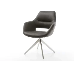 DrehstuhlYago-Flex mit Armlehnen Mikrofaser Anthrazit Vintage Kreuzgestell breit Edelstahl 360° drehbar Wippfunktion Taschenfederkern Sofort versandfertig