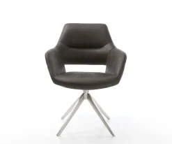 DrehstuhlYago-Flex mit Armlehnen Mikrofaser Anthrazit Vintage Kreuzgestell breit Edelstahl 360° drehbar Wippfunktion Taschenfederkern Sofort versandfertig