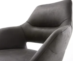 DrehstuhlYago-Flex mit Armlehnen Mikrofaser Anthrazit Vintage Kreuzgestell breit Edelstahl 360° drehbar Wippfunktion Taschenfederkern Sofort versandfertig