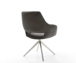 DrehstuhlYago-Flex mit Armlehnen Mikrofaser Anthrazit Vintage Kreuzgestell breit Edelstahl 360° drehbar Wippfunktion Taschenfederkern Sofort versandfertig